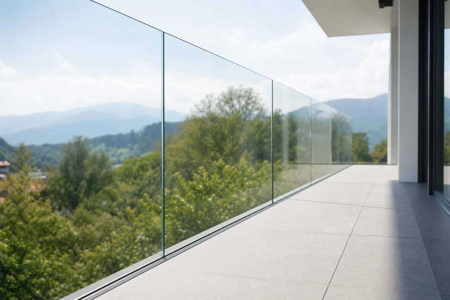 Ganzglasgeländer ohne Pfosten für eine moderne Terrasse