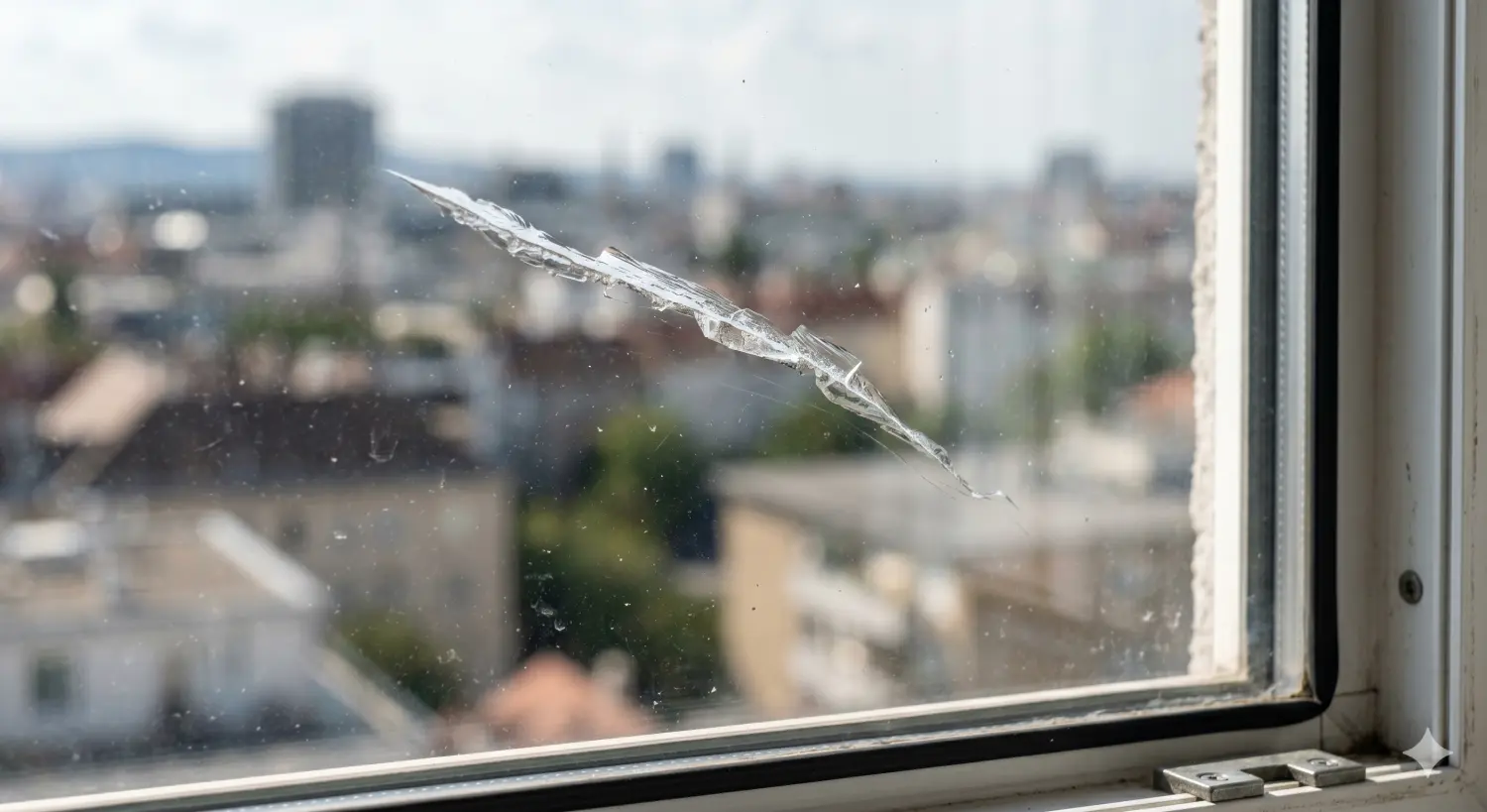 Fachmann poliert mit einer Spezialmaschine einen Kratzer aus einer Fensterscheibe