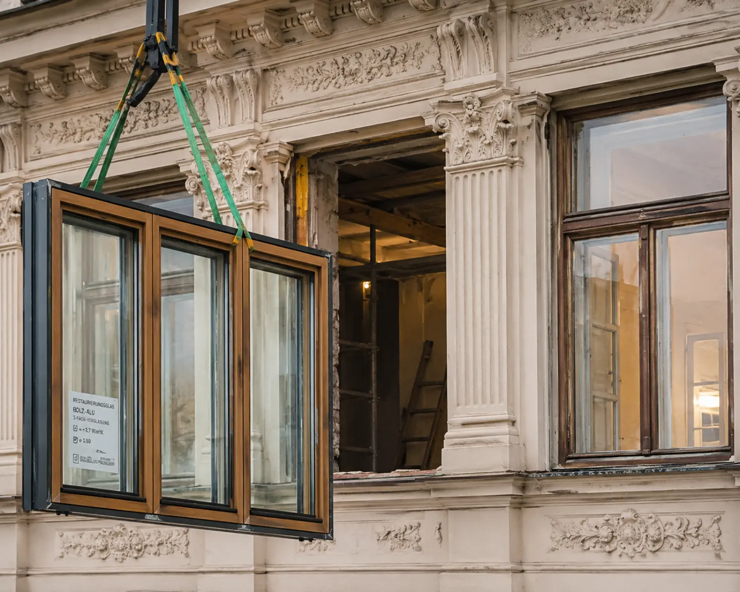 Detailansicht eines modernen Dreifach-Isolierglases mit warmer Kante