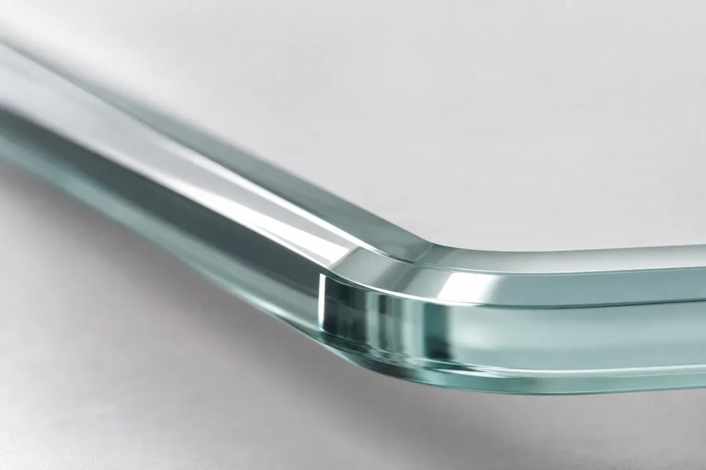 Glaskante mit hochwertigem Facettenschliff in Nahaufnahme.
