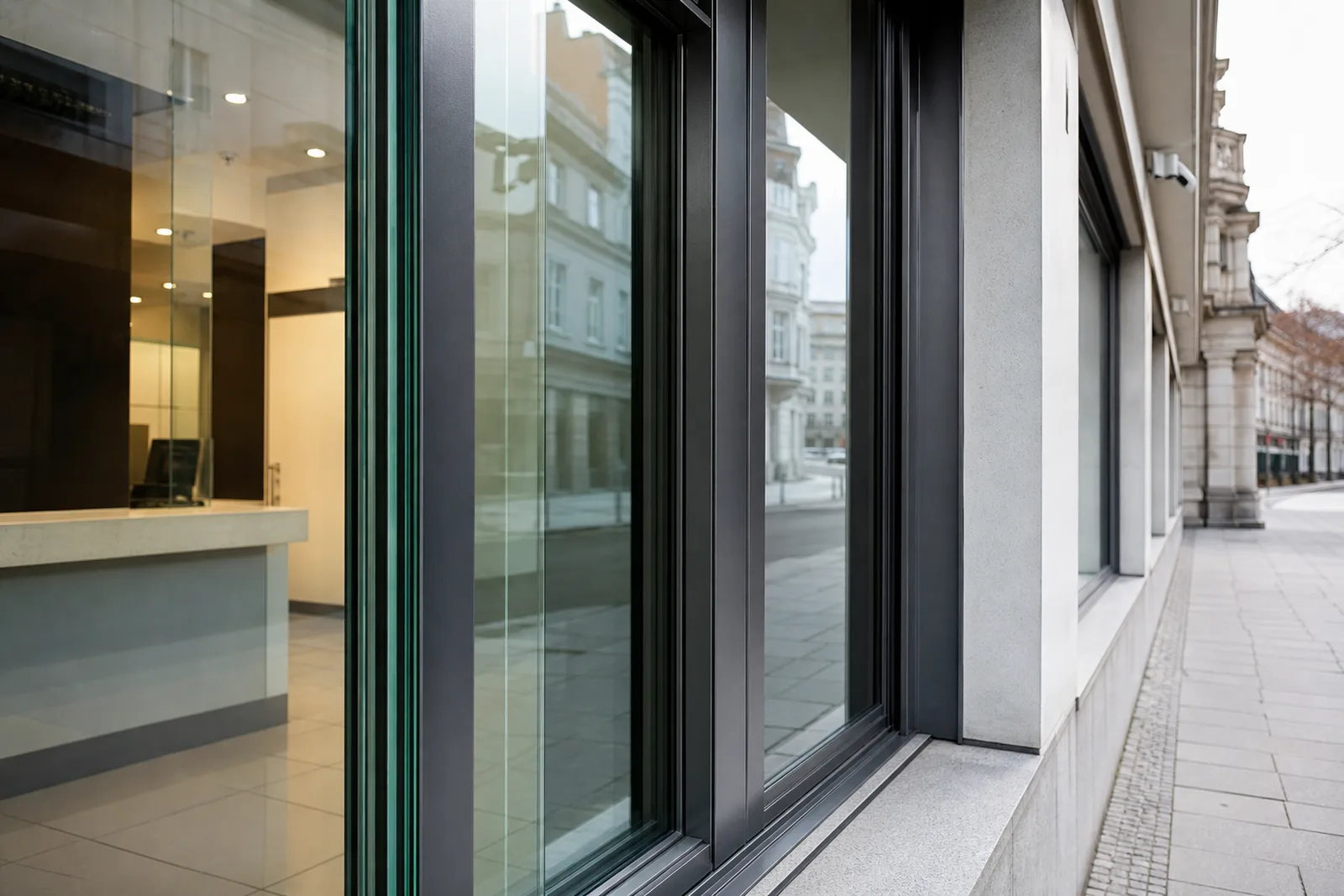 Durchschusshemmendes Panzerglas-Fenster an einer Bankfiliale in Oesterreich