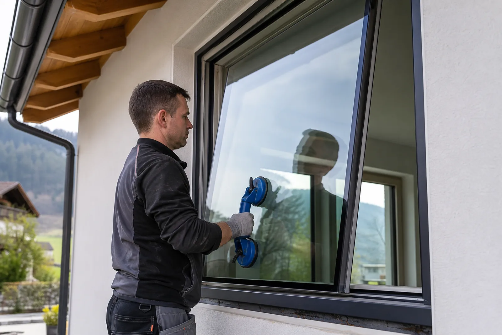 Fachbetrieb beim Ausbau eines alten Fensters und Einbau eines neuen Fensters
